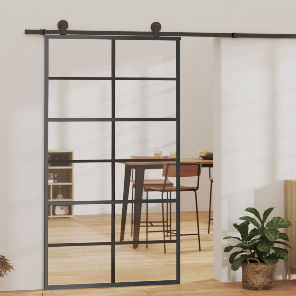 Stumdomos durys, juodos, 102x205cm, ESG stiklas ir aliuminis