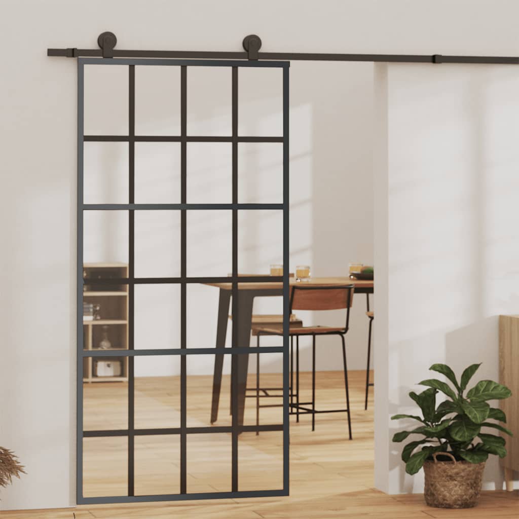 Stumdomos durys, juodos, 102x205cm, ESG stiklas ir aliuminis