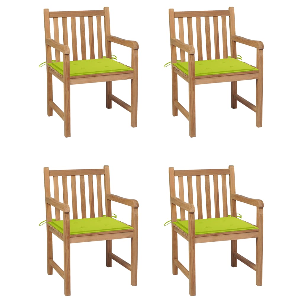 Garden chairs with light green cushions, 4 pcs., teak