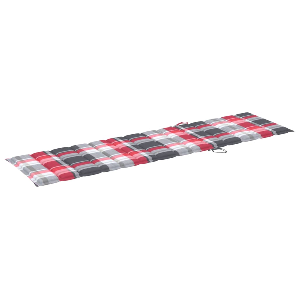 Sun loungers with checkered cushions, 2 pcs., teak