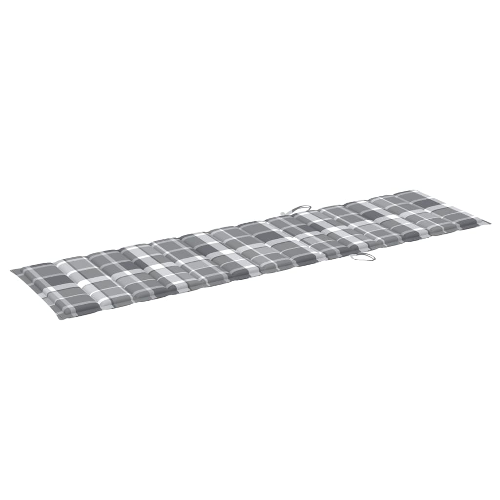 Sun loungers with checkered cushions, 2 pcs., teak