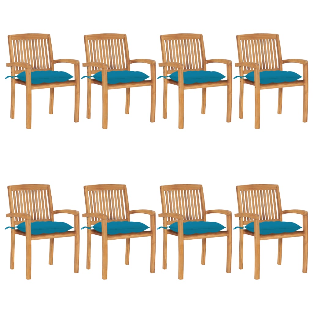 Folding garden chairs with cushions, 8 pcs, solid teak
