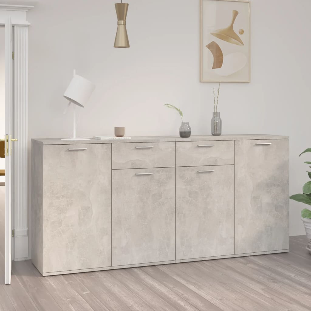Šoninė spintelė, betono pilka, 160x36x75cm, apdirbta mediena