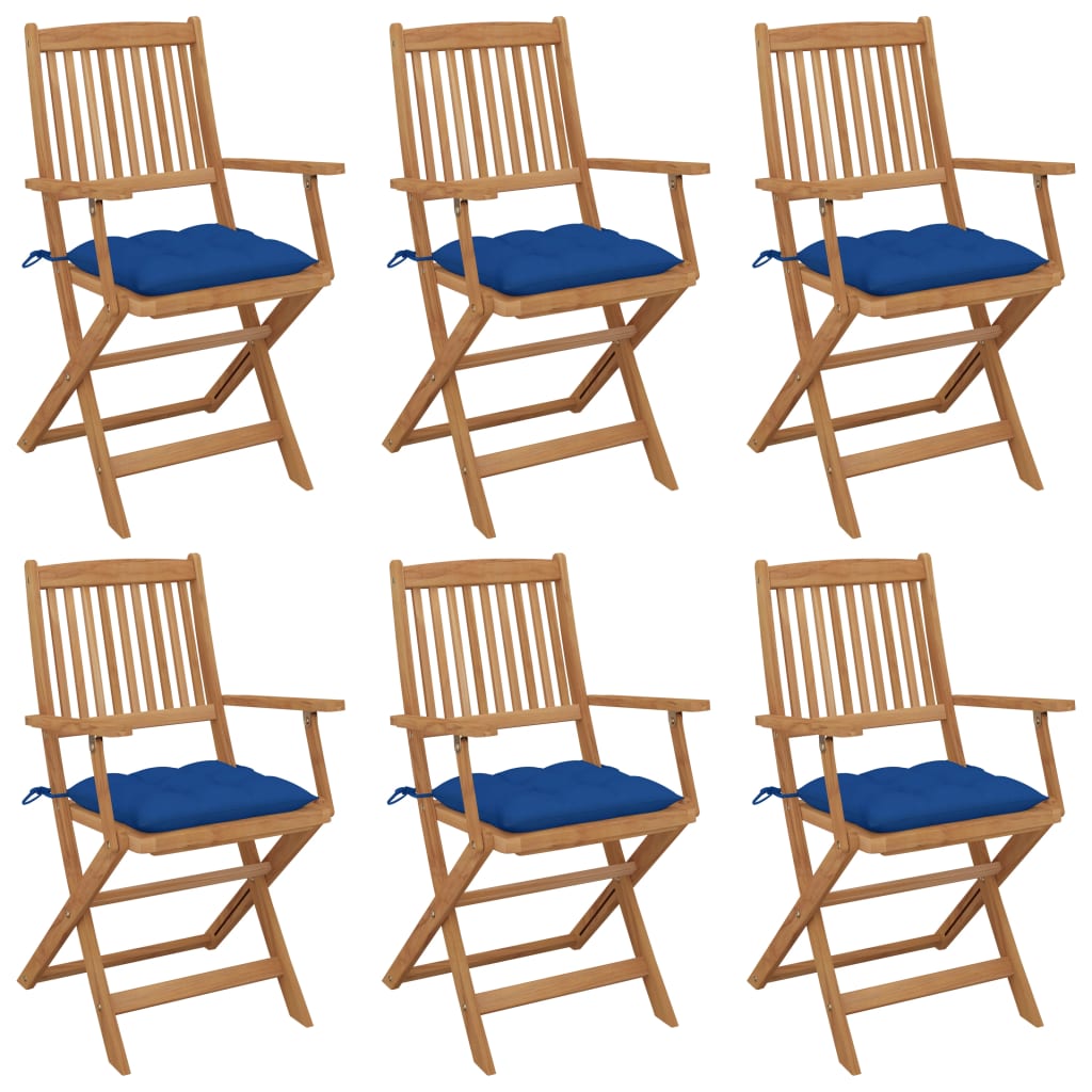 Folding Garden Chairs with Cushions, 6 pcs, Solid Acacia Wood