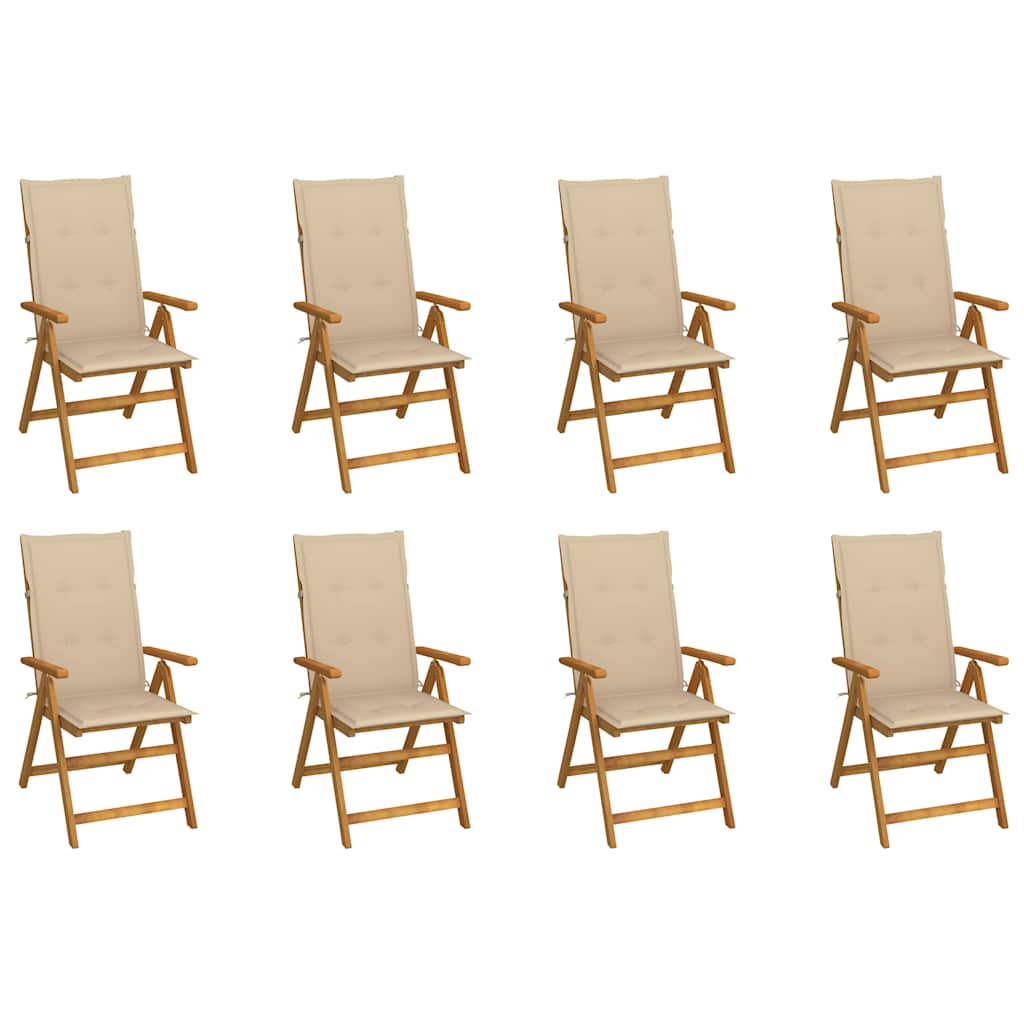 Folding garden chairs with cushions, 8 pcs, acacia