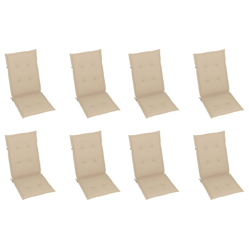Folding garden chairs with cushions, 8 pcs, acacia