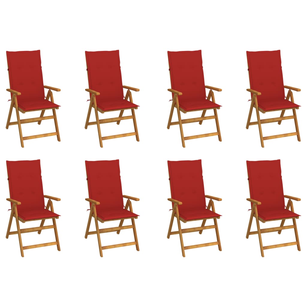 Folding garden chairs with cushions, 8 pcs, acacia