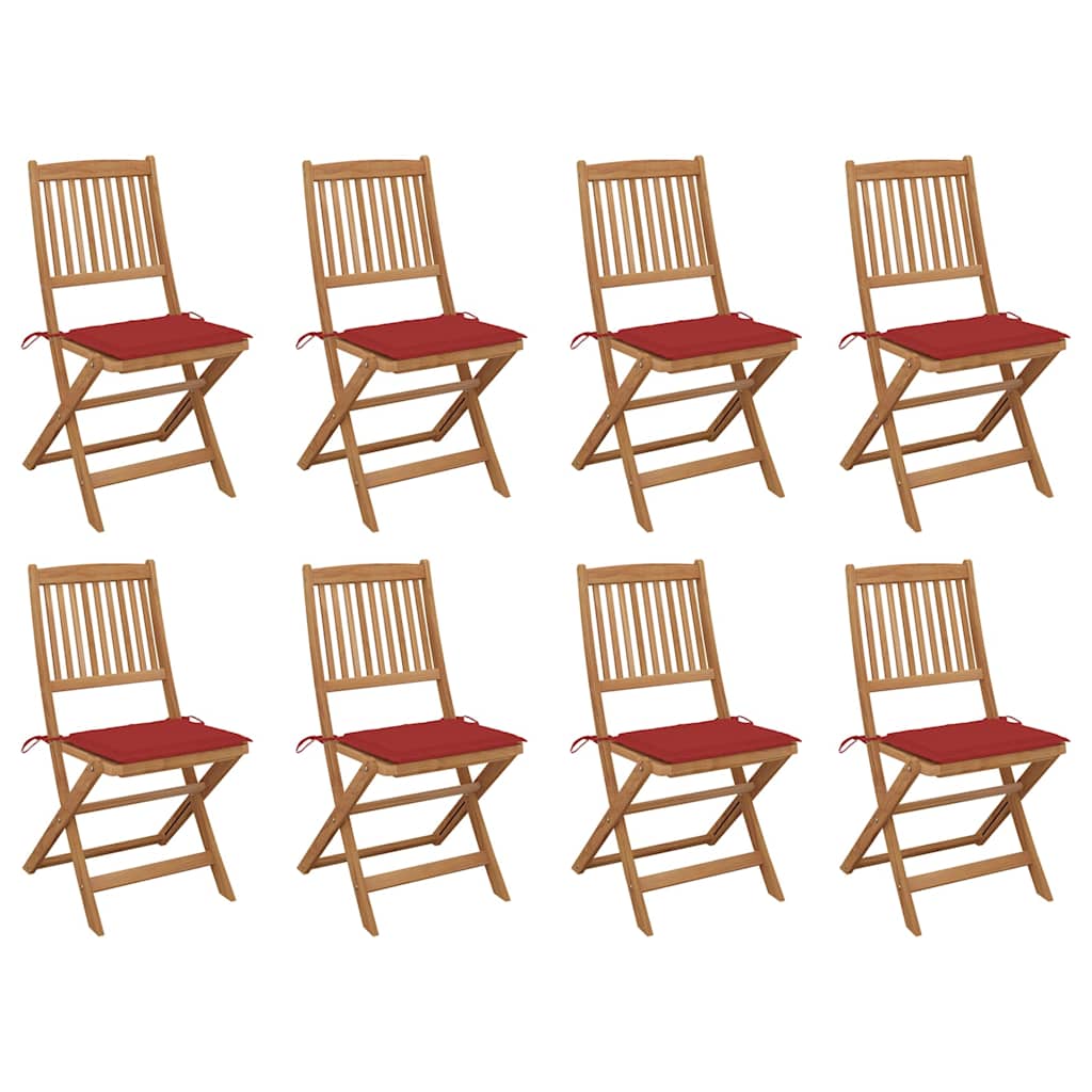 Folding outdoor chairs with cushions, 8 pcs, acacia