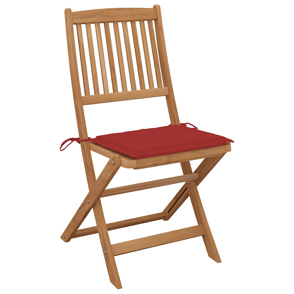 Folding outdoor chairs with cushions, 8 pcs, acacia