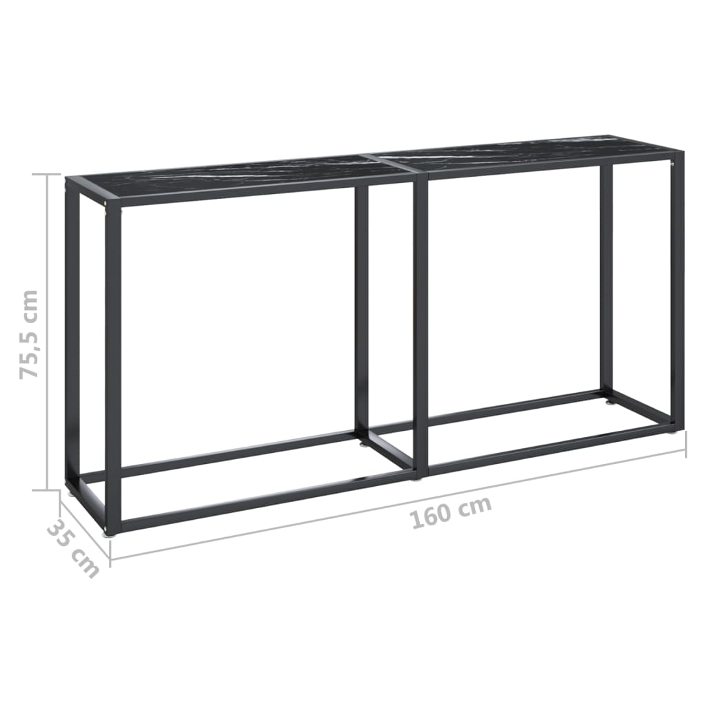 Konsoles galds, melns marmors, 160x35x75,5cm, stikls