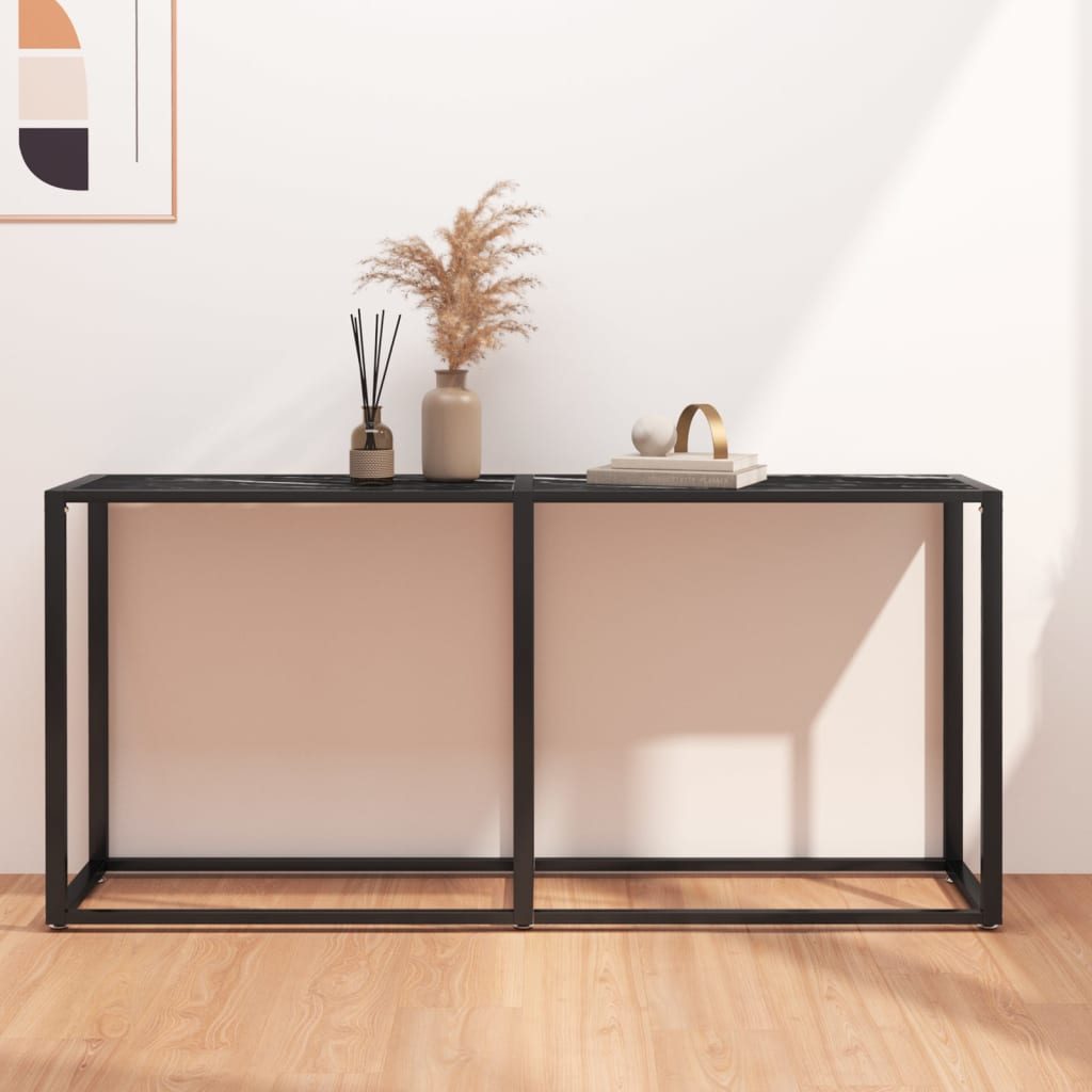 Konsoles galds, melns marmors, 160x35x75,5cm, stikls