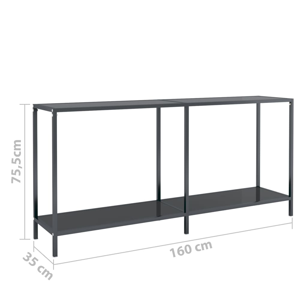 Console table, black, 160x35x75.5cm, tempered glass