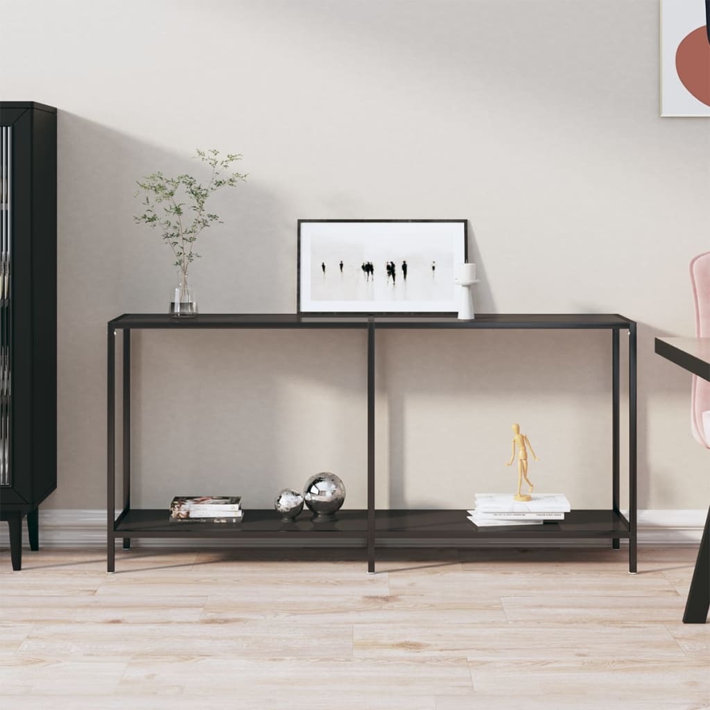 Console table, black, 160x35x75.5cm, tempered glass