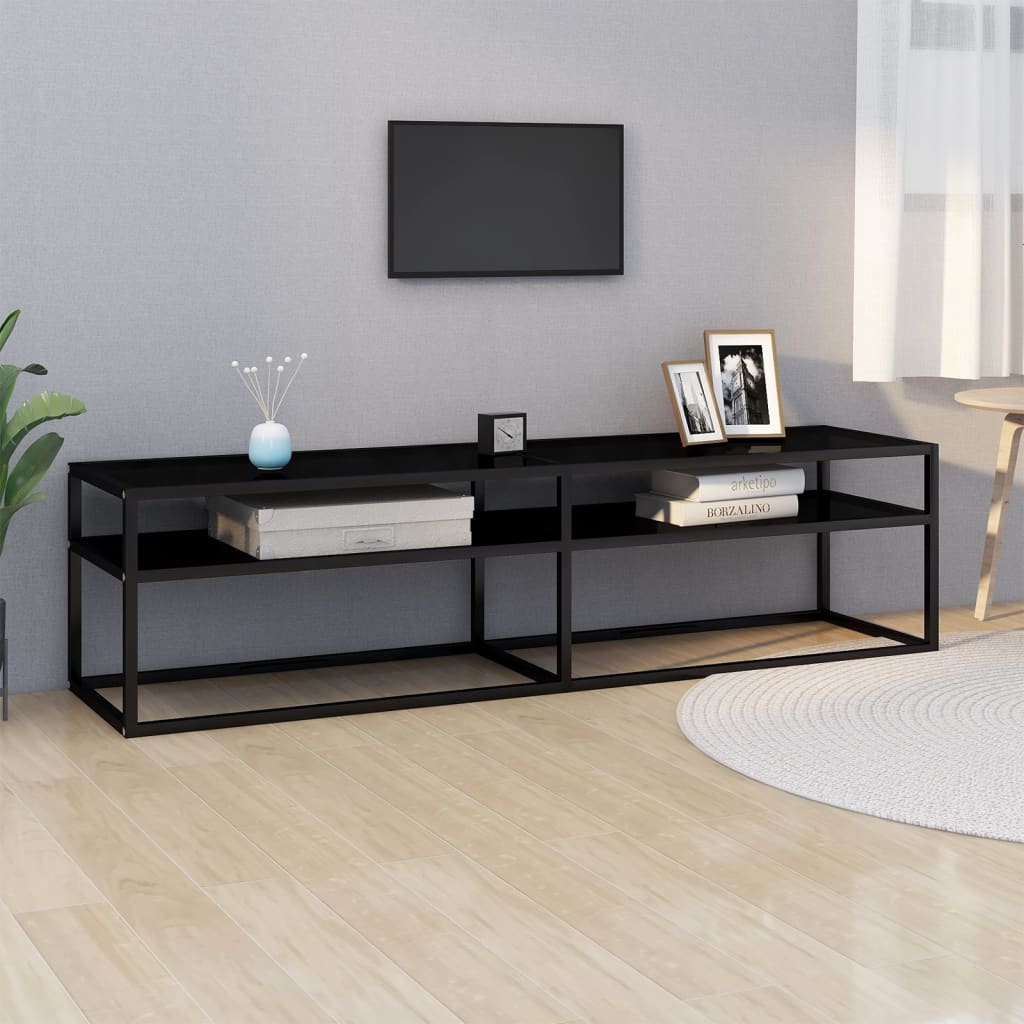 TV skapītis, melns, 160x40x40,5 cm, rūdīts stikls