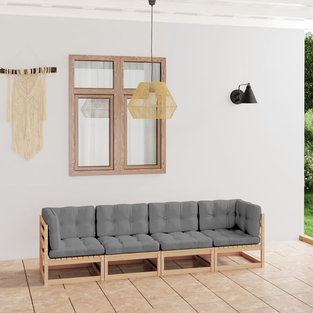 Keturvietė sodo sofa su pagalvėlėmis, pušies medienos masyvas