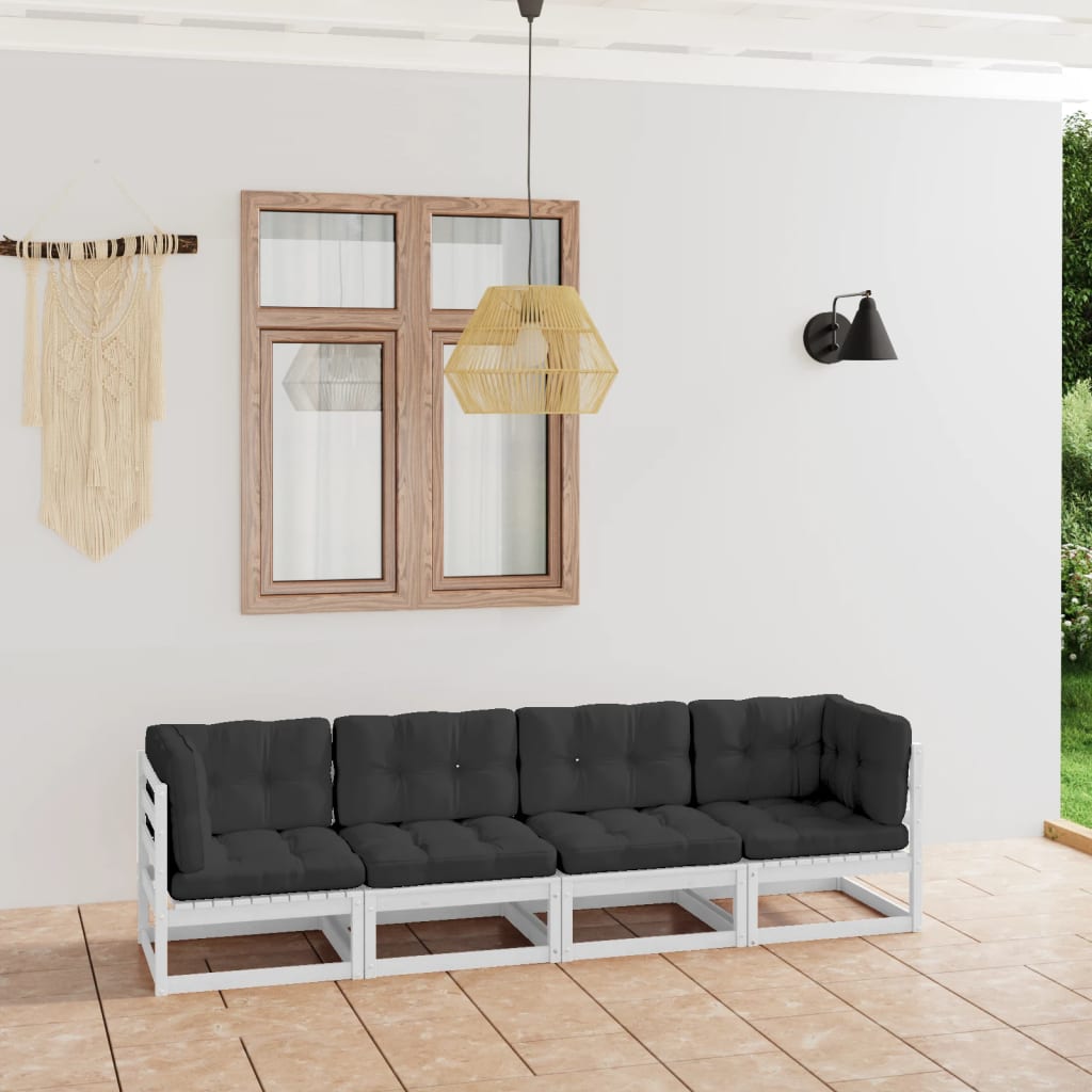 Keturvietė sodo sofa su pagalvėlėmis, pušies medienos masyvas