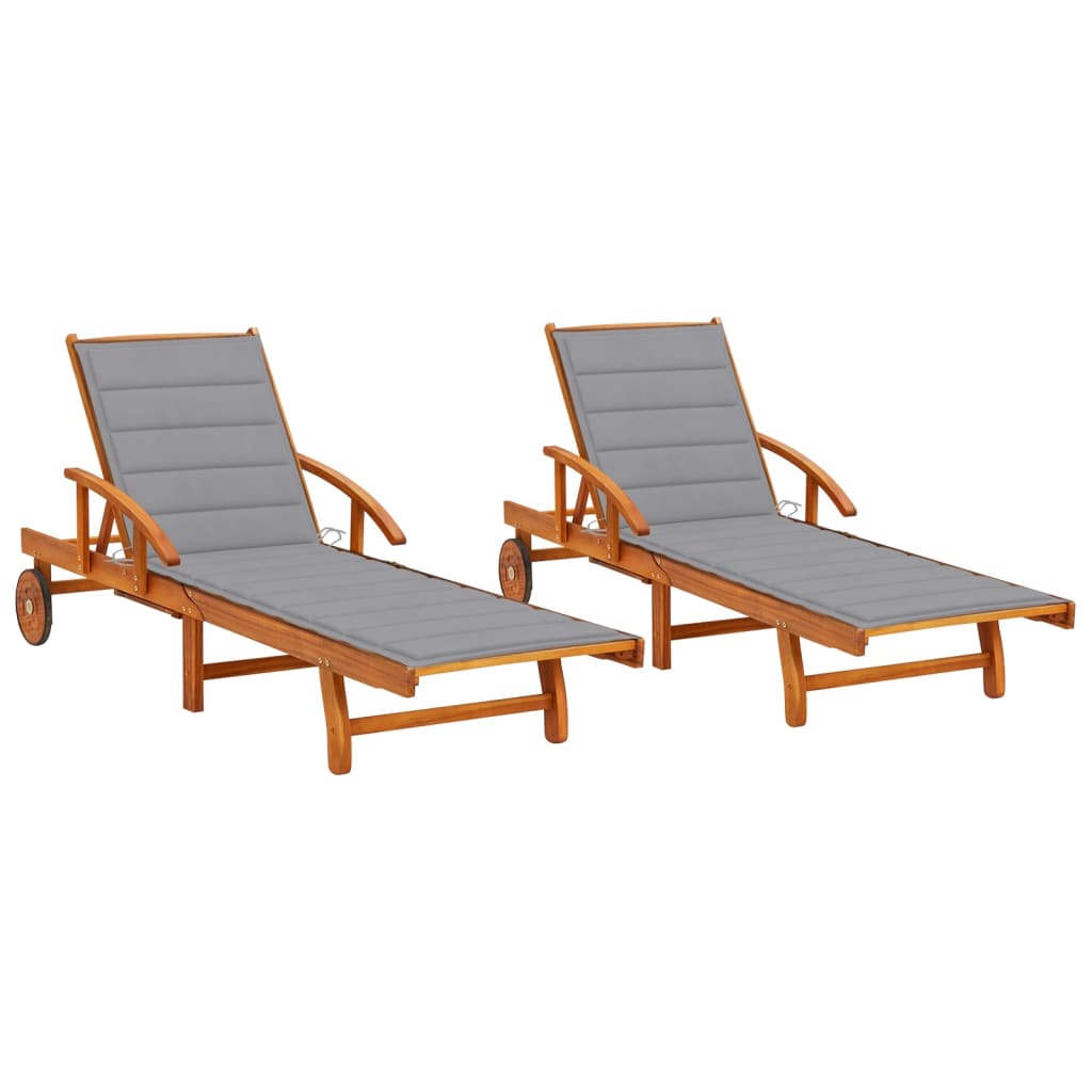 Sun loungers with cushions, 2 pcs., solid acacia wood