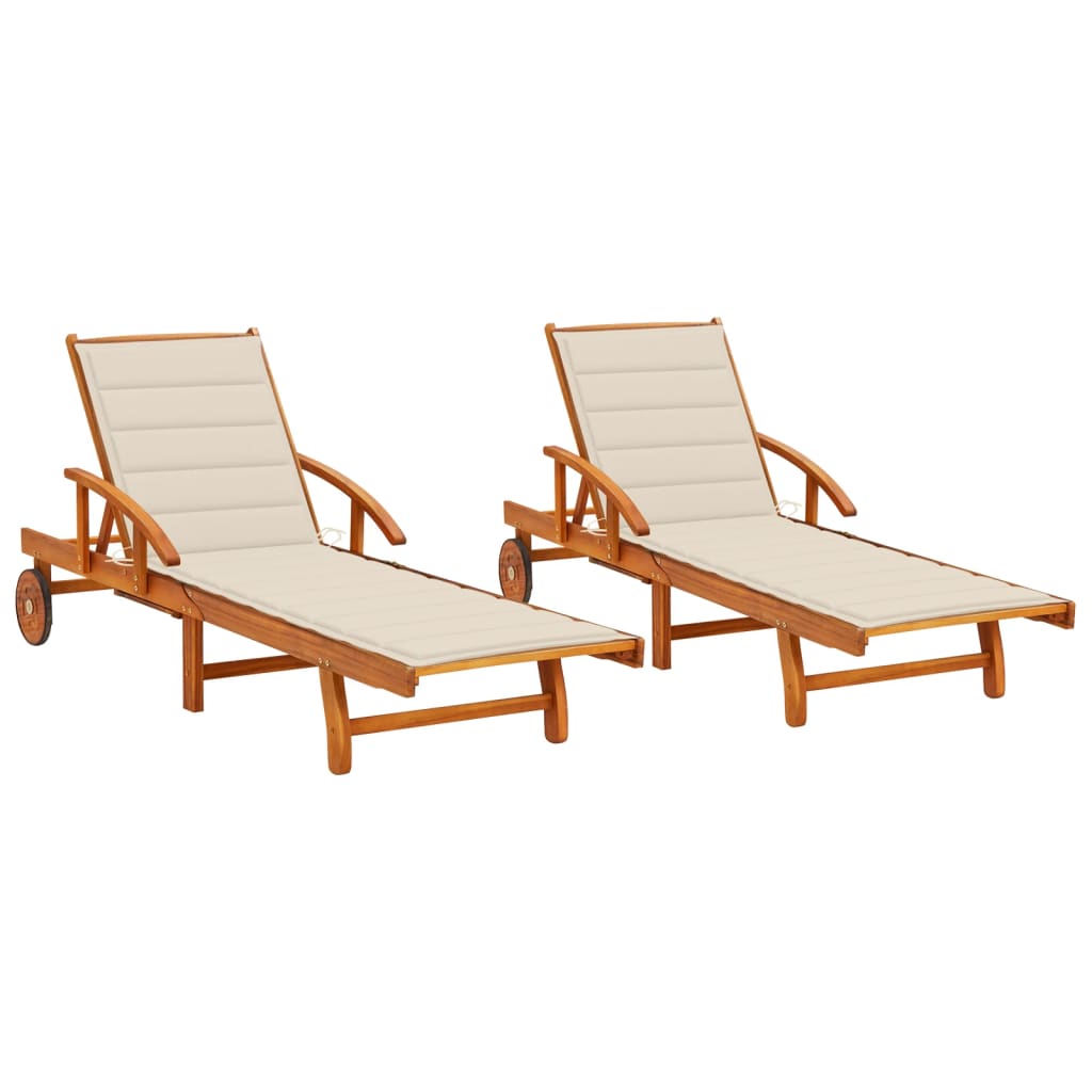Sun loungers with cushions, 2 pcs., solid acacia wood