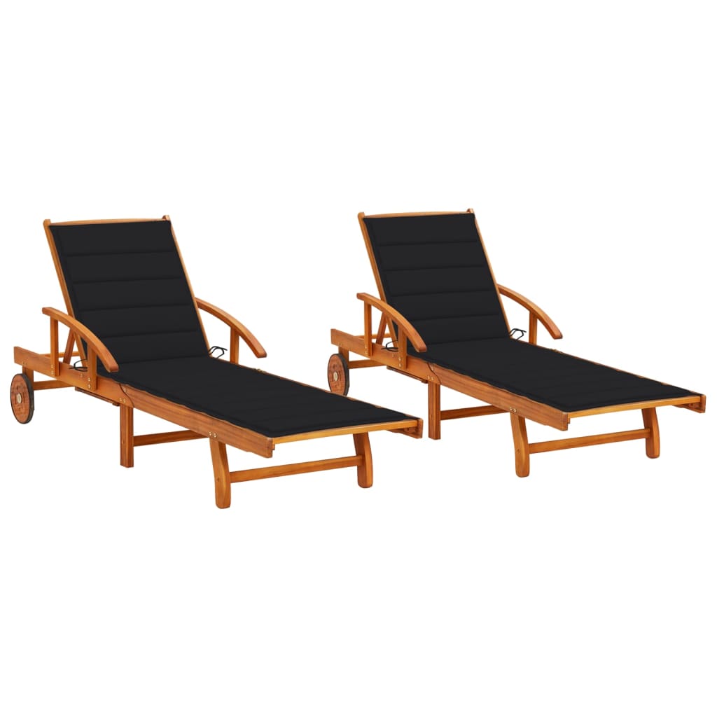 Sun loungers with cushions, 2 pcs., solid acacia wood