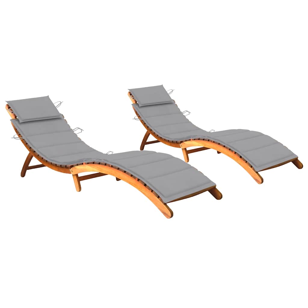 Sun loungers with cushions, 2 pcs., solid acacia wood