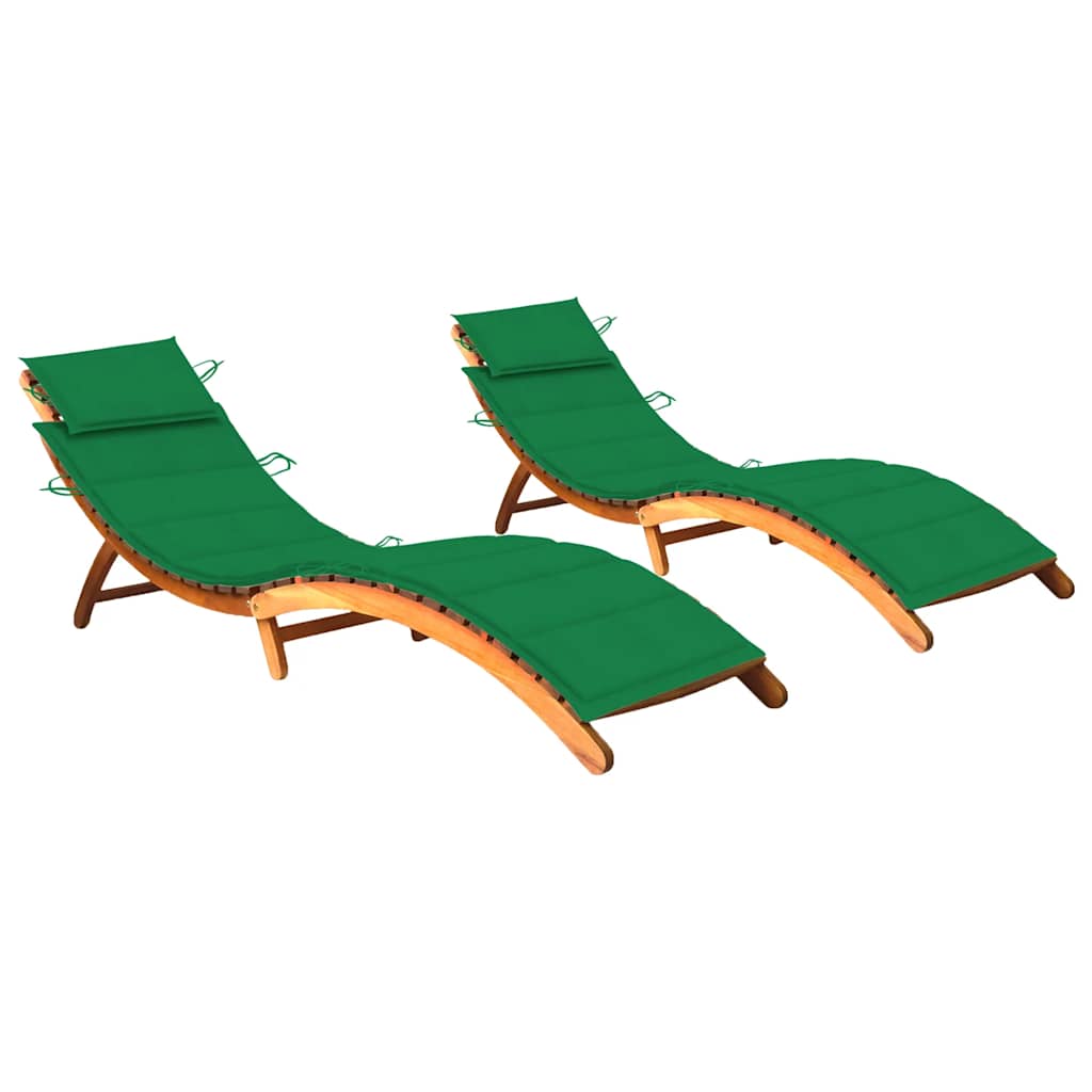 Sun loungers with cushions, 2 pcs., solid acacia wood