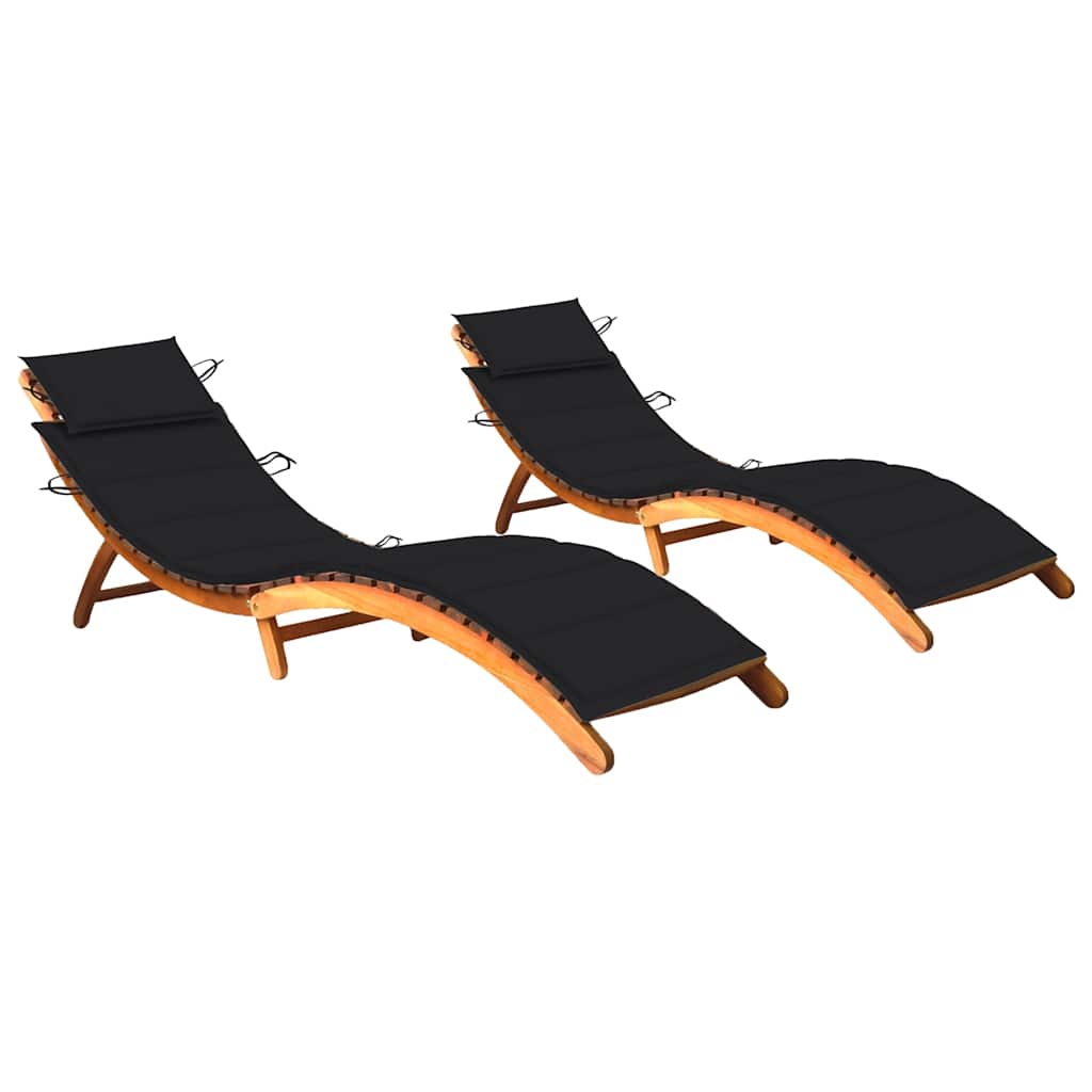 Sun loungers with cushions, 2 pcs., solid acacia wood