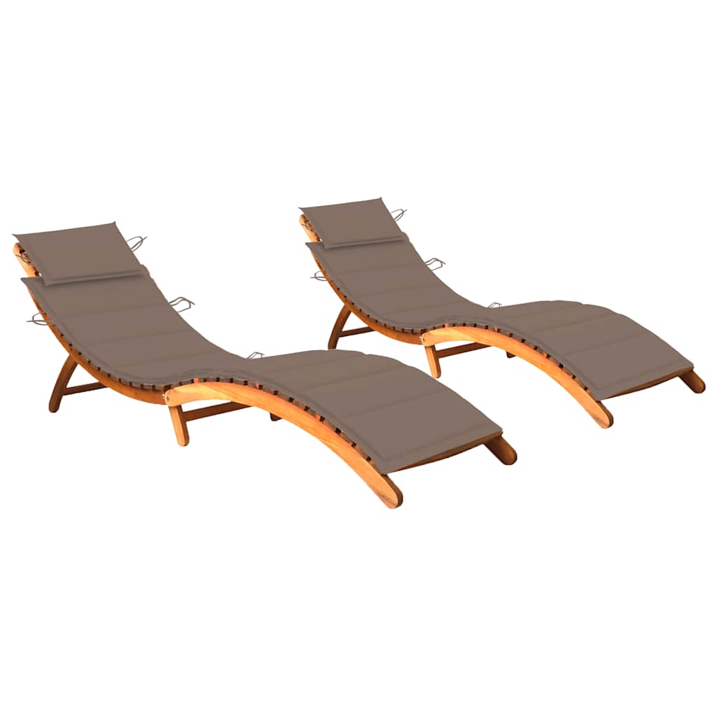 Sun loungers with cushions, 2 pcs., solid acacia wood