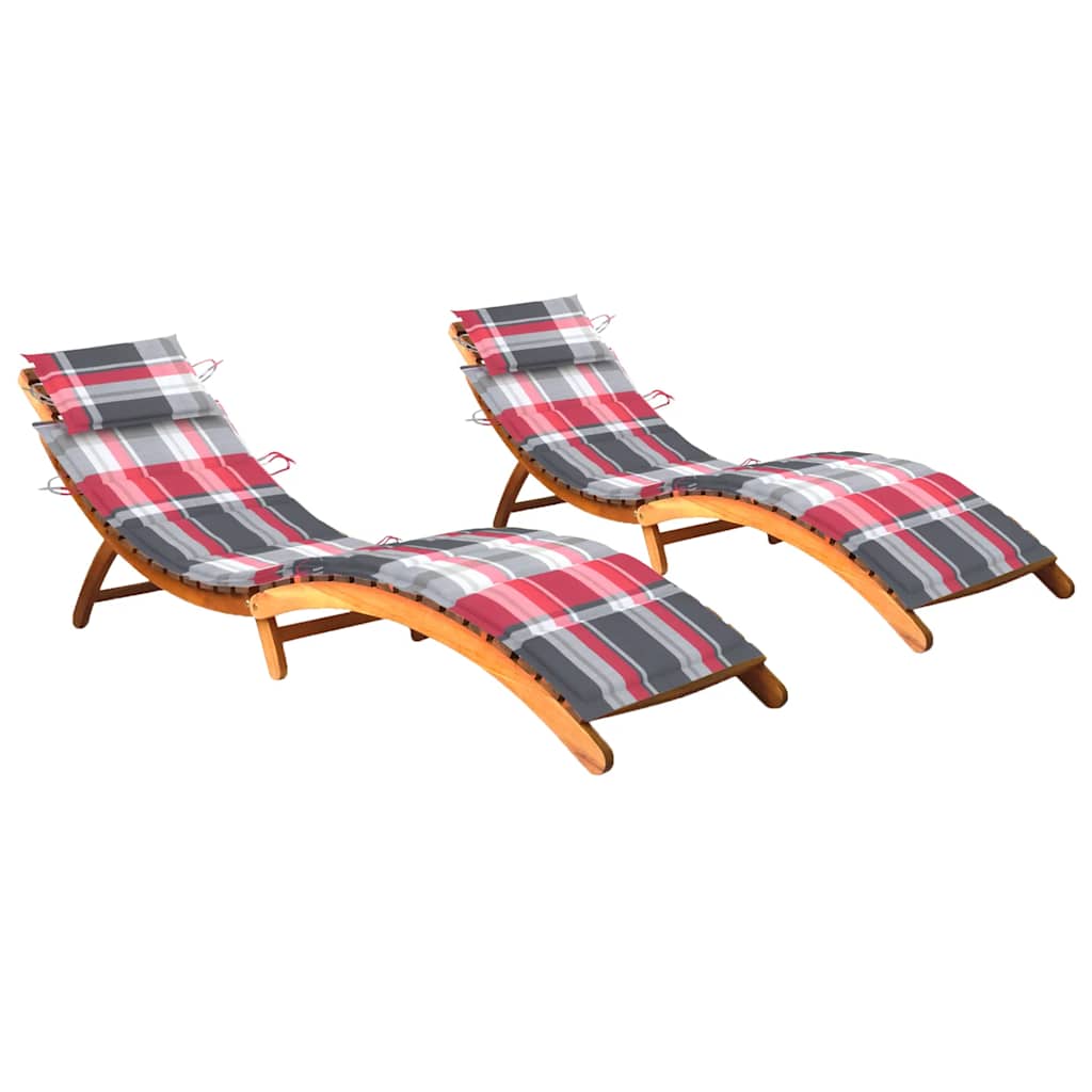 Sun loungers with cushions, 2 pcs., solid acacia wood