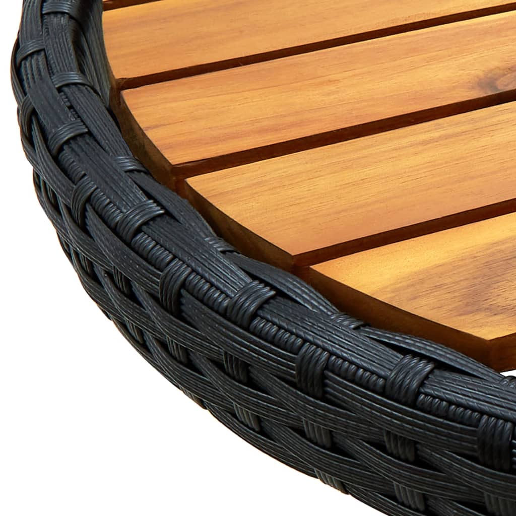 Coffee table, black, 60cm, poly rattan/solid acacia