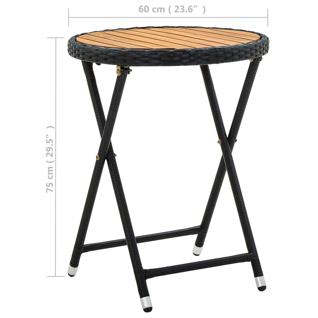 Coffee table, black, 60cm, poly rattan/solid acacia