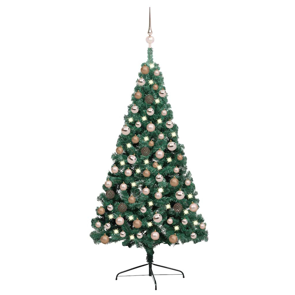 Dirbtinė pusinė Kalėdų eglutė su žaisliukais, žalia, 120cm