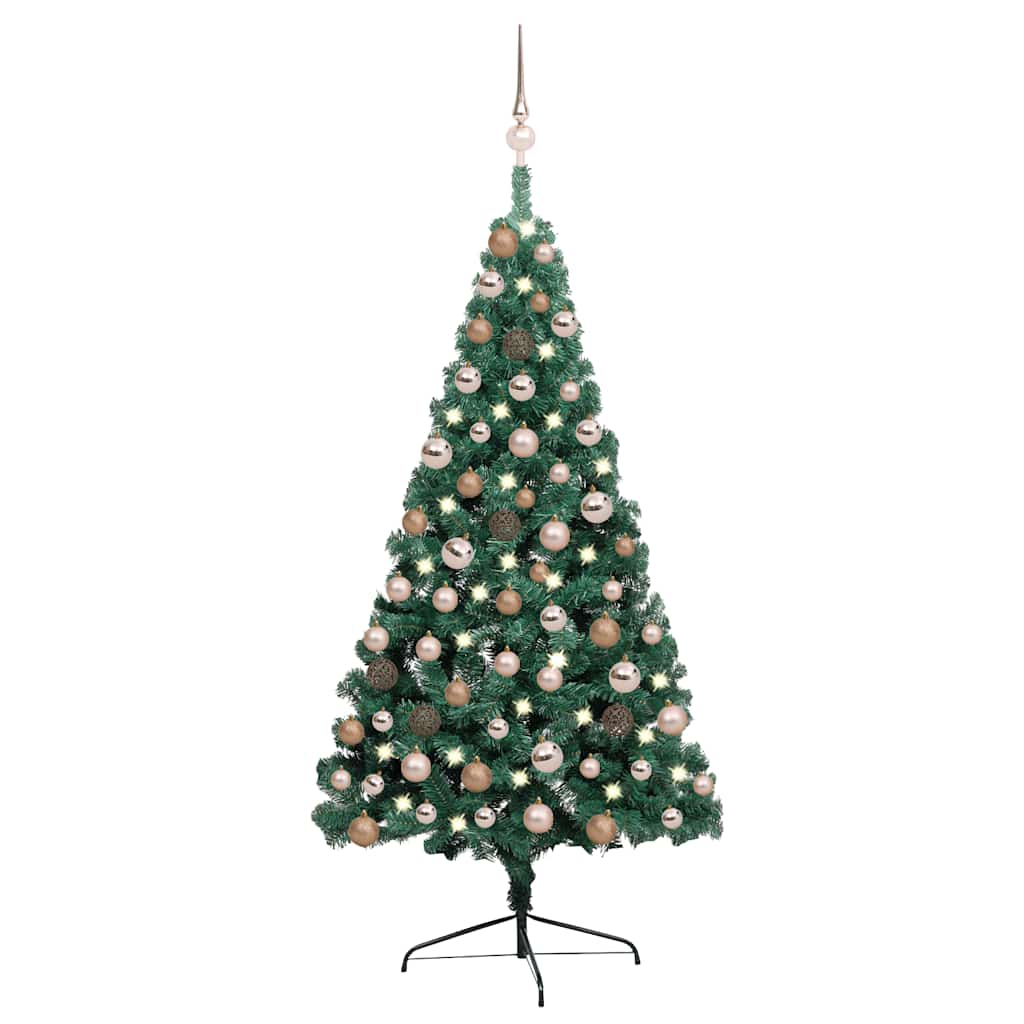 Dirbtinė pusinė Kalėdų eglutė su žaisliukais, žalia, 120cm