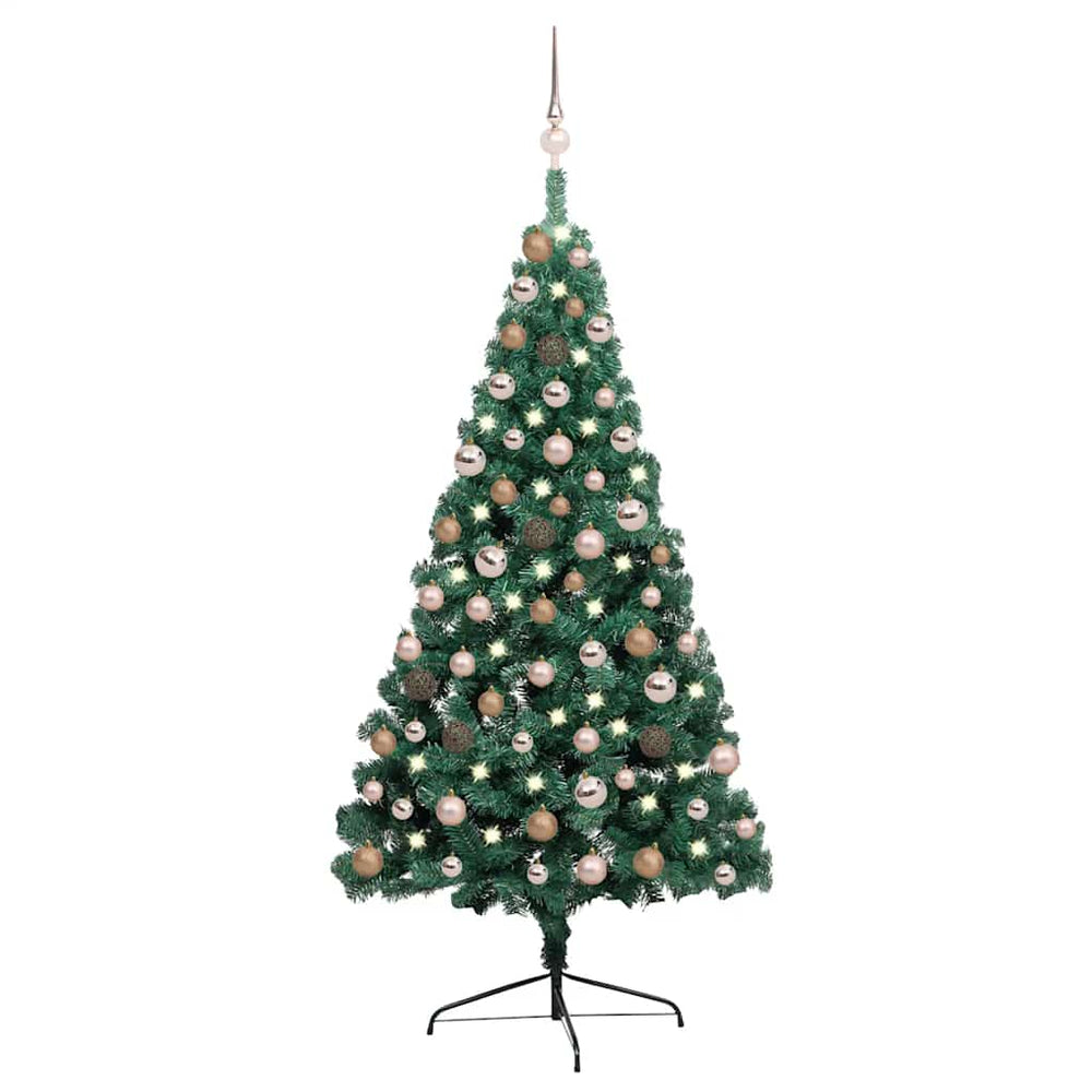 Dirbtinė pusinė Kalėdų eglutė su žaisliukais, žalia, 150cm