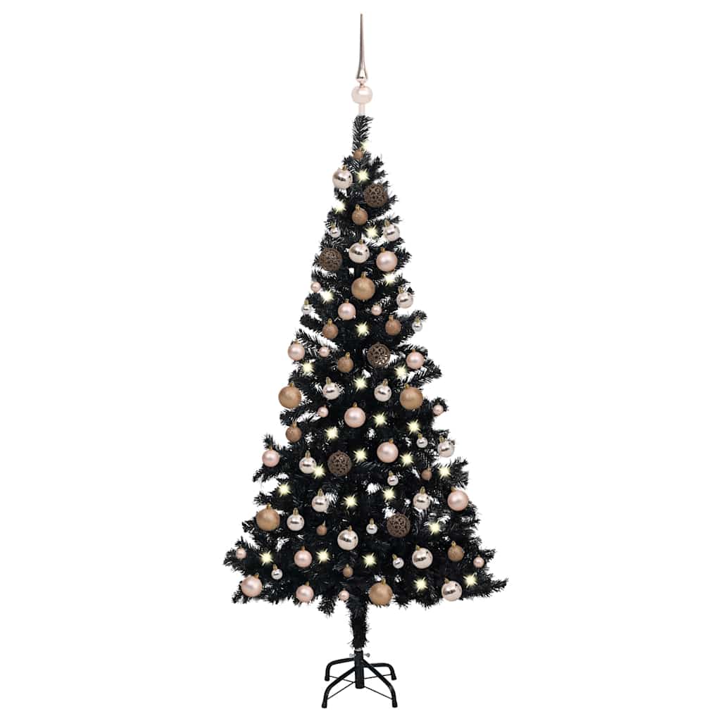Dirbtinė Kalėdų eglutė su žaisliukais, juoda, 150cm, PVC
