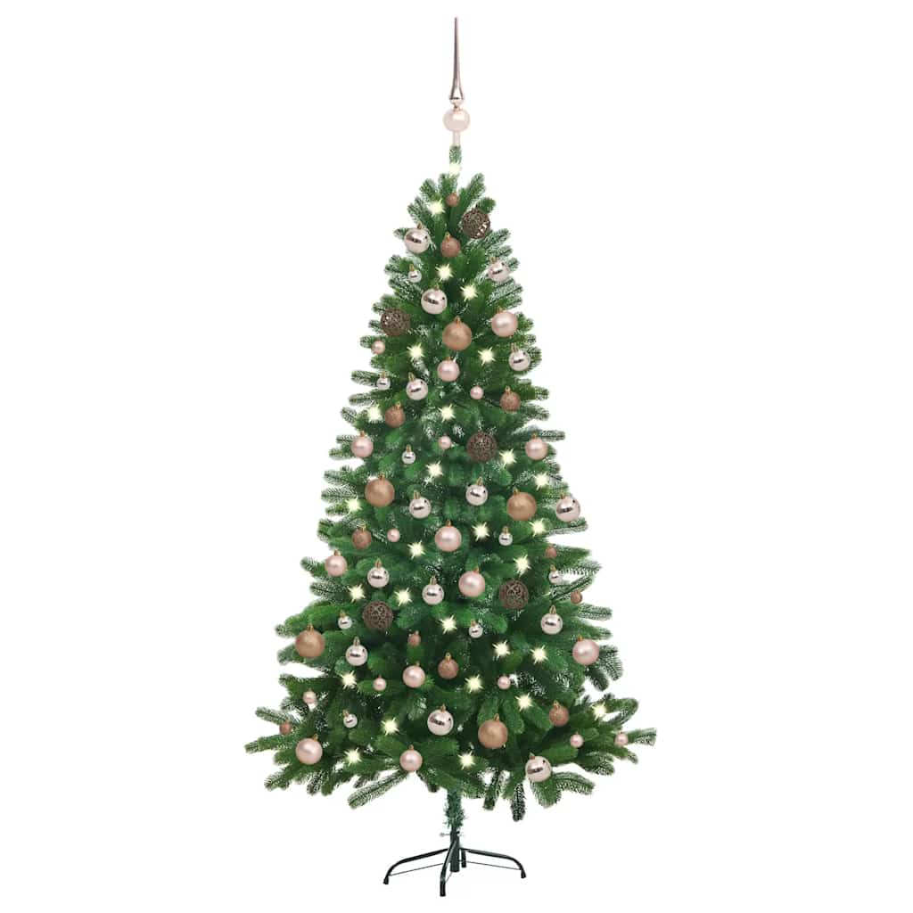 Dirbtinė apšviesta Kalėdų eglutė su žaisliukais, žalia, 150cm