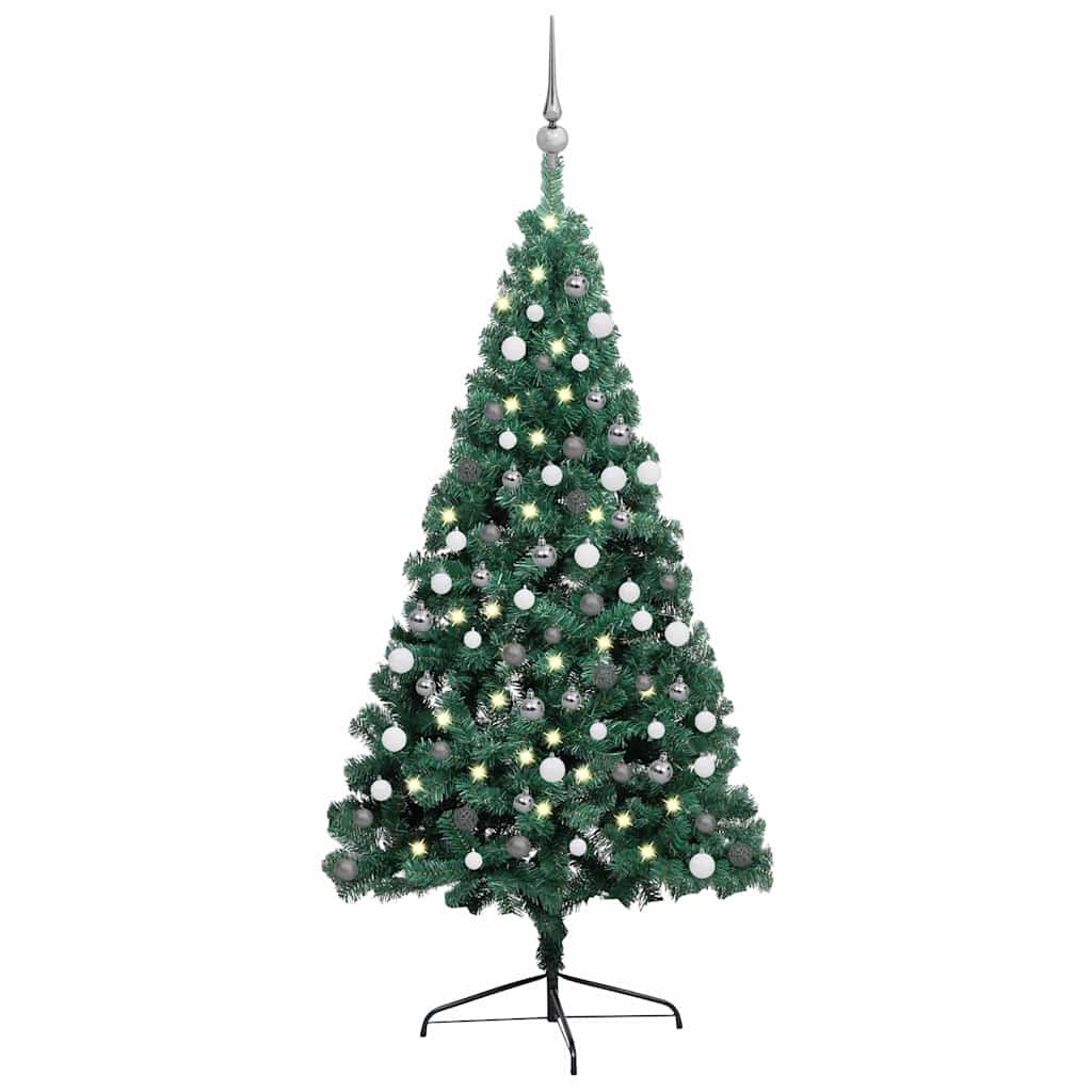 Dirbtinė pusinė Kalėdų eglutė su žaisliukais, žalia, 150cm