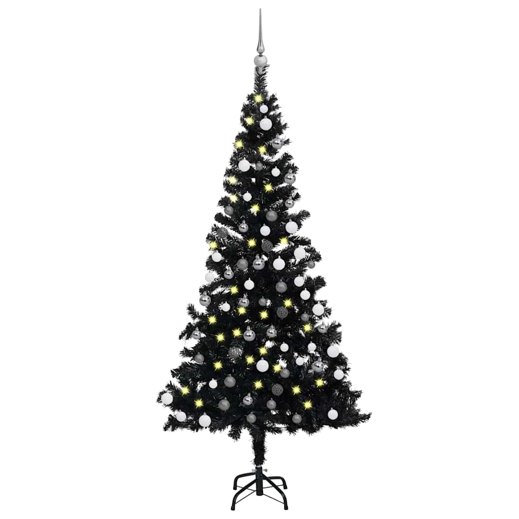 Artificial Christmas tree with decorations, black, 120cm, PVC