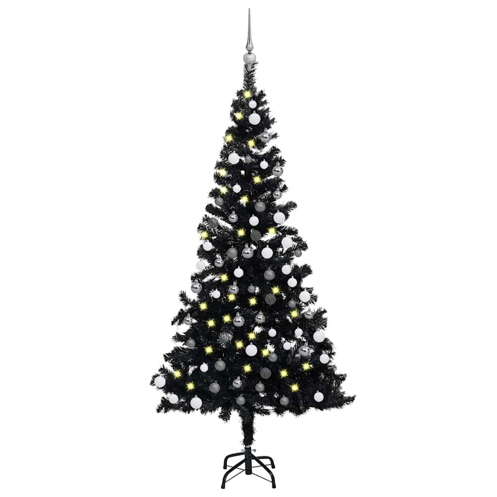 Dirbtinė Kalėdų eglutė su žaisliukais, juoda, 150cm, PVC