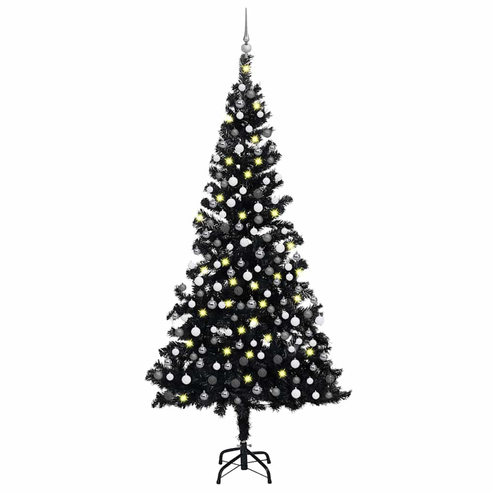 Artificial Christmas tree with ornaments, black, 210cm, PVC
