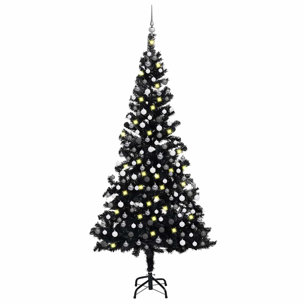 Mākslīgā Ziemassvētku eglīte ar rotājumiem, melna, 210cm, PVC