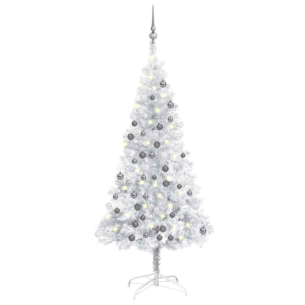 Mākslīgā Ziemassvētku eglīte ar rotājumiem, sudraba, 120cm, PET