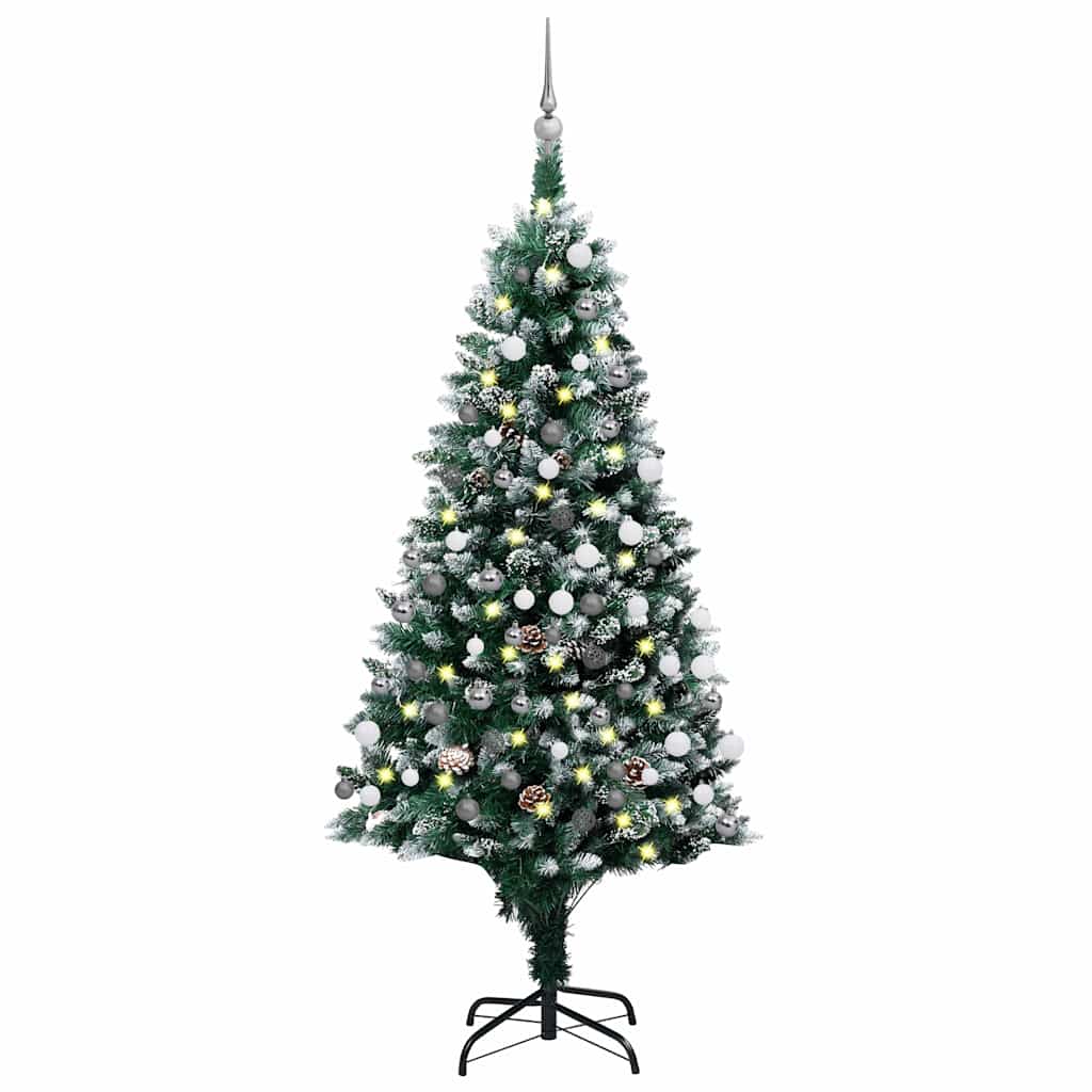 Mākslīgā Ziemassvētku eglīte ar LED gaismām, bumbiņu komplektu un čiekuriem, 180 cm