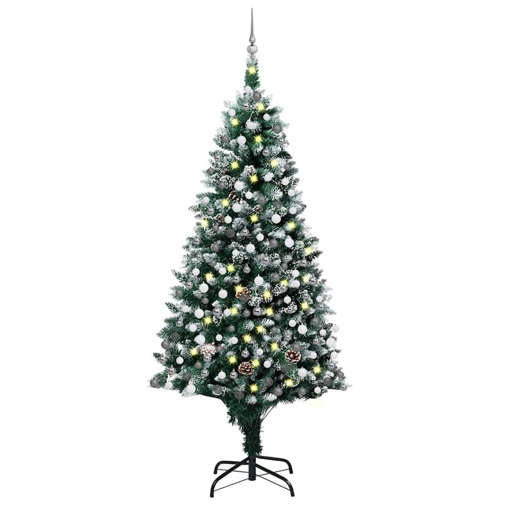 Artificial Christmas tree with LED and bauble set and pinecones, 210cm