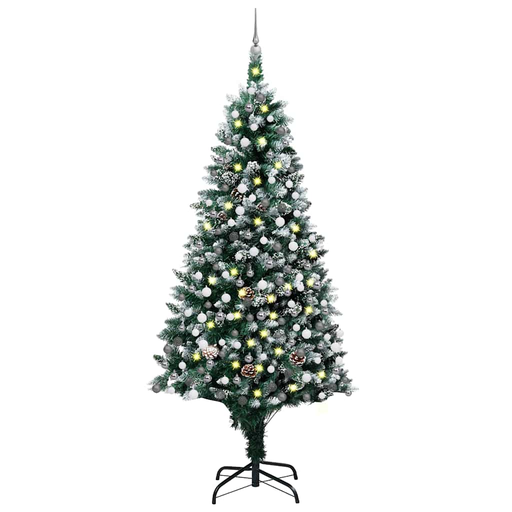 Artificial Christmas tree with LED and bauble set and pine cones, 240cm