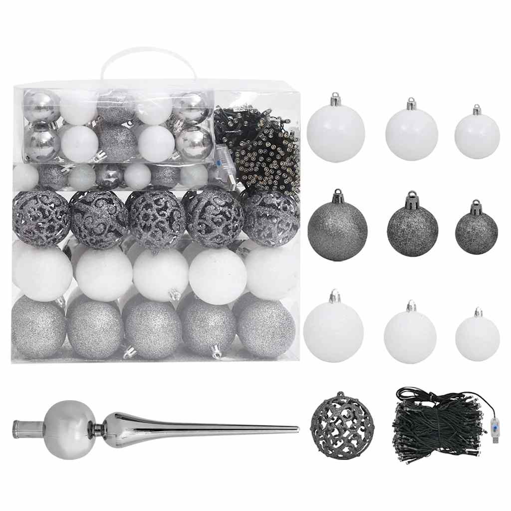 Artificial Christmas tree with LED and bauble set and pine cones, 240cm