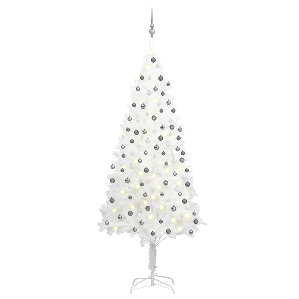 Artificial Pre-Lit Christmas Tree with Decorations, White, 210cm