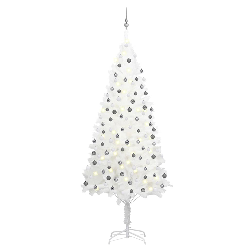 Artificial Pre-Lit Christmas Tree with Decorations, White, 240cm