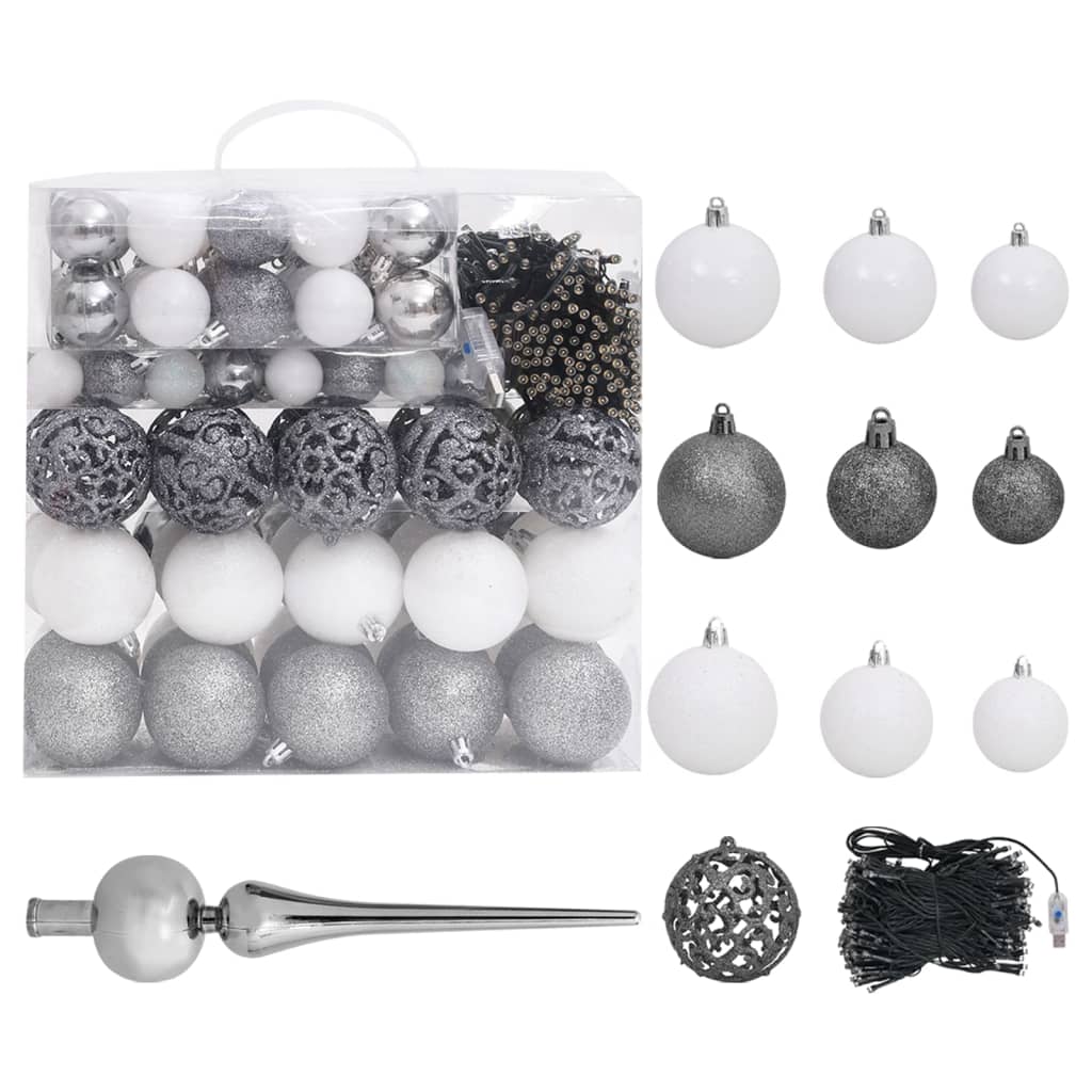 Artificial Pre-Lit Christmas Tree with Decorations, White, 240cm