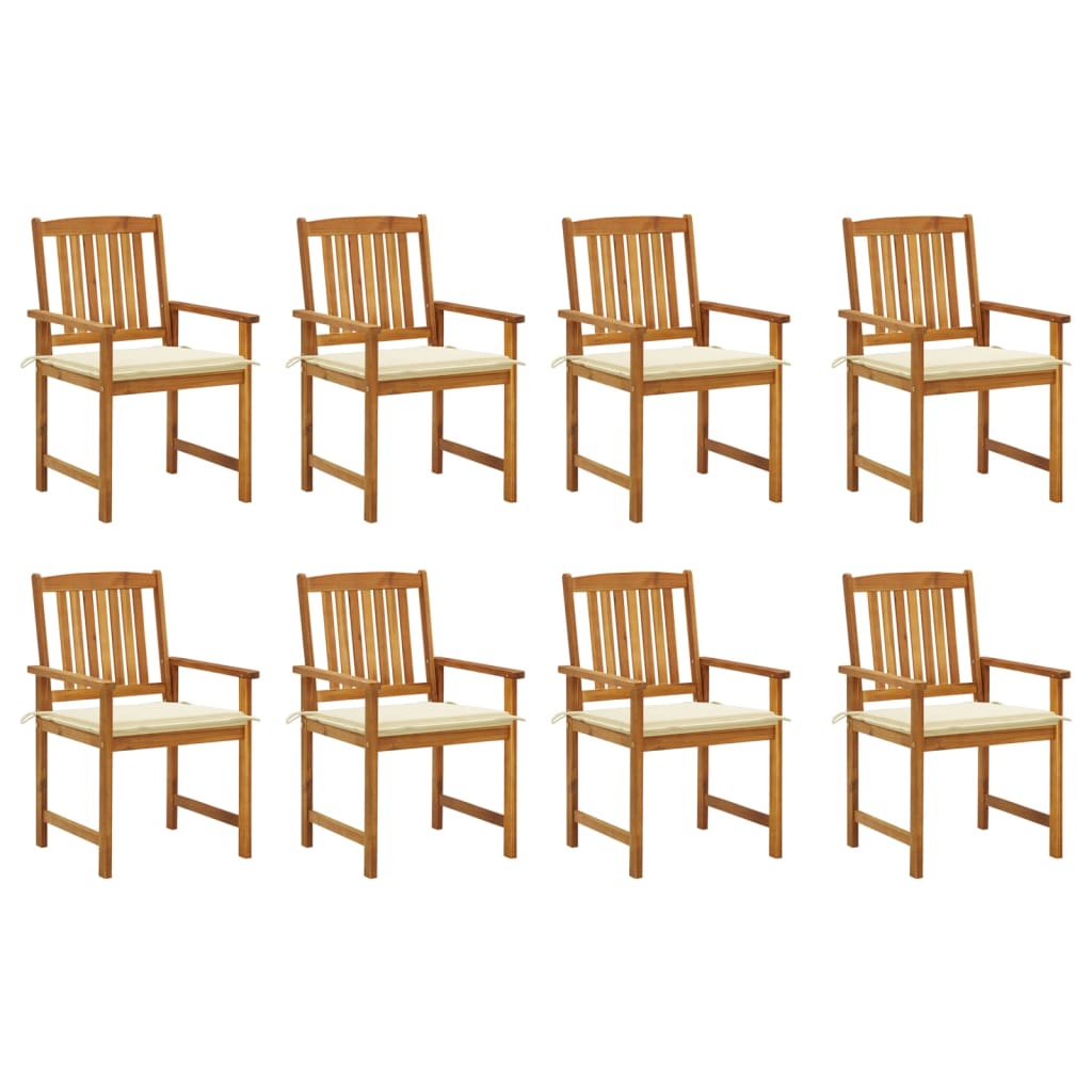 Garden chairs with cushions, 8 pcs, solid acacia wood