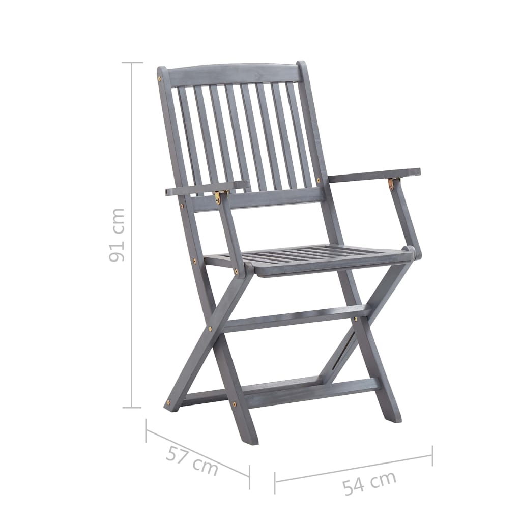 Folding outdoor chairs with cushions, 8 pcs, acacia